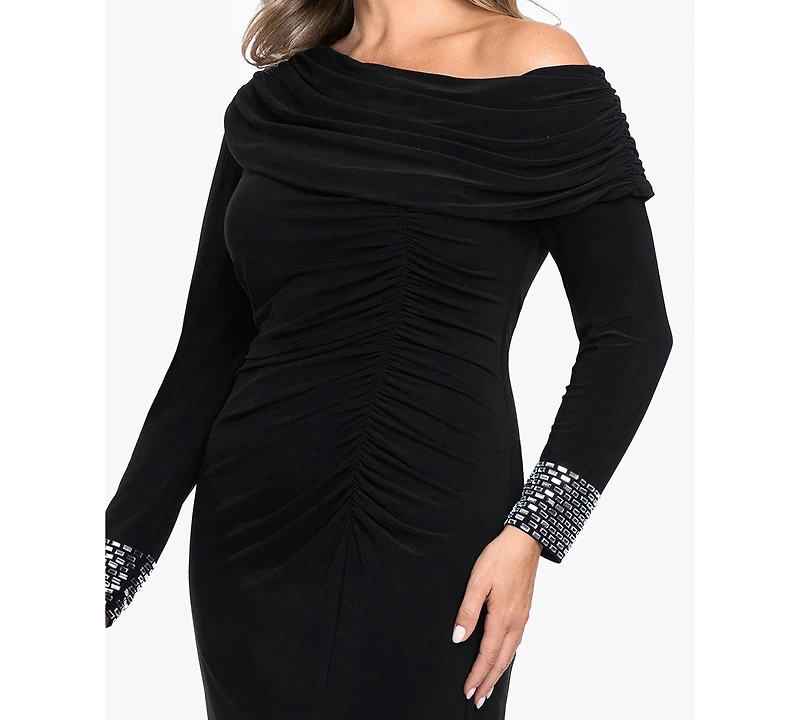 Betsy & Adam Plus Asymmetrical Neck Gown