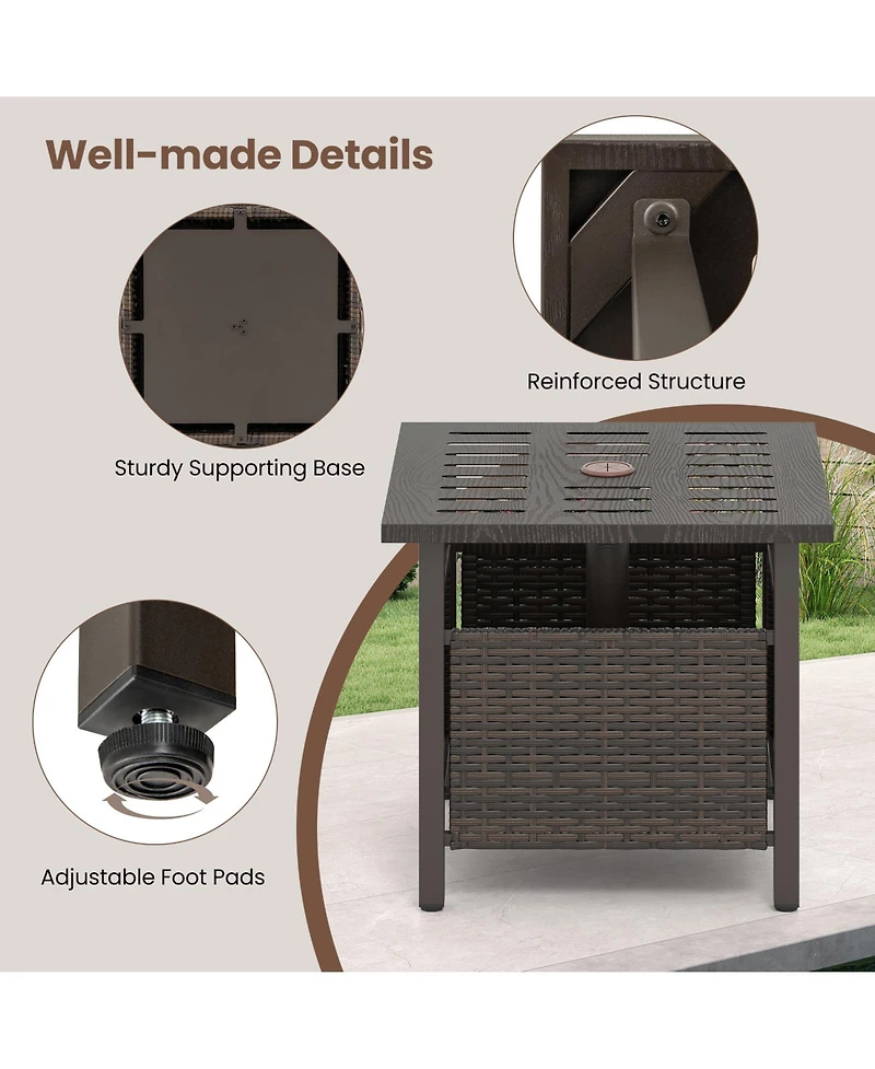 Sugift All-Weather Pe Wicker Outdoor Side Table with Umbrella Hole