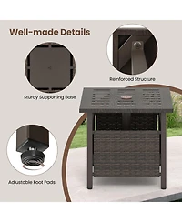 Sugift All-Weather Pe Wicker Outdoor Side Table with Umbrella Hole