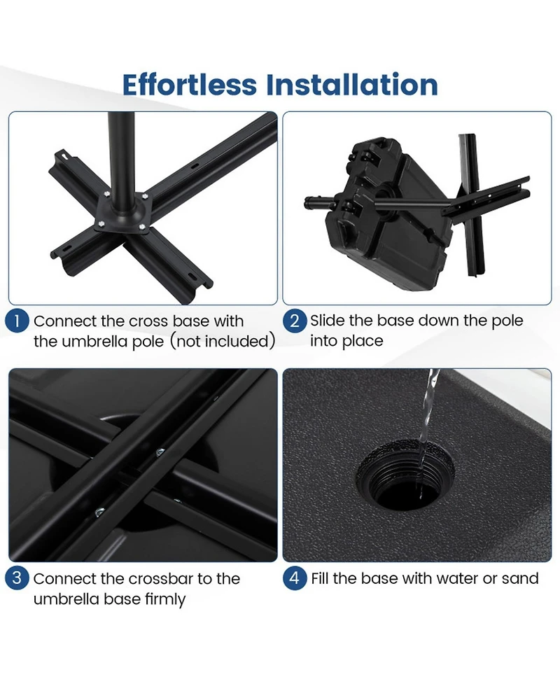 Sugift 165 Lbs Cantilever Umbrella Base with Wheels and Cross Base