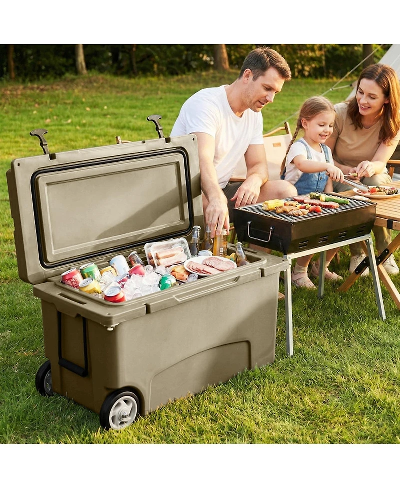 Gouun 75 Quart Portable Hard Cooler with 6 Day Ice Retention Wheels and Cup Holders
