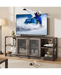 homfan Industrial Farmhouse Tv Stand for 65+ Inch - Gray Media Console with Mesh Doors and Adjustable Shelves, Heavy-Duty Metal Frame