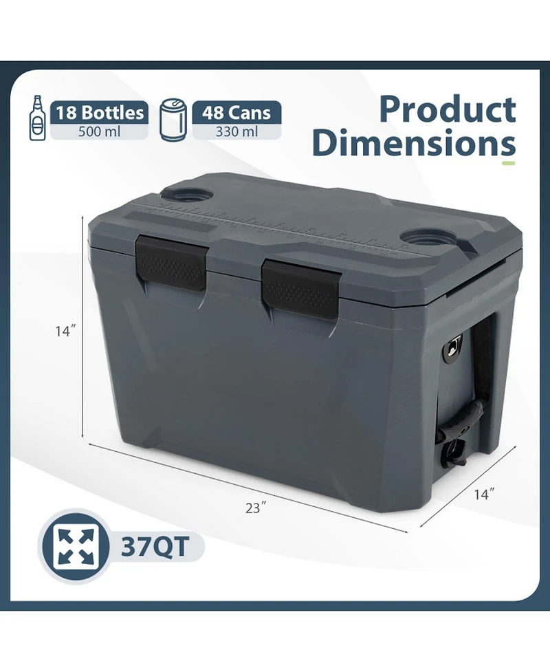 Sugift 37-Quart Insulated Portable Hard Shell Ice Chest Cooler with 2 Cup Holders Bottle Opener Drain Plug