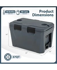 Sugift 37-Quart Insulated Portable Hard Shell Ice Chest Cooler with 2 Cup Holders Bottle Opener Drain Plug