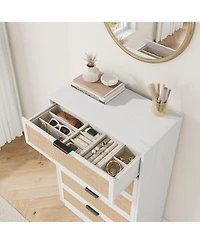gaomon 5 Drawer Rattan Dresser for Bedroom, Integrated Cabinet Body Legs Design, Wooden Chest of Drawers Hallways, Entryways and Closet