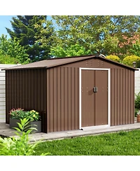 gaomon Outdoor Storage Shed, Steel Utility Tool Shed with Sloped Roof and Lockable Door