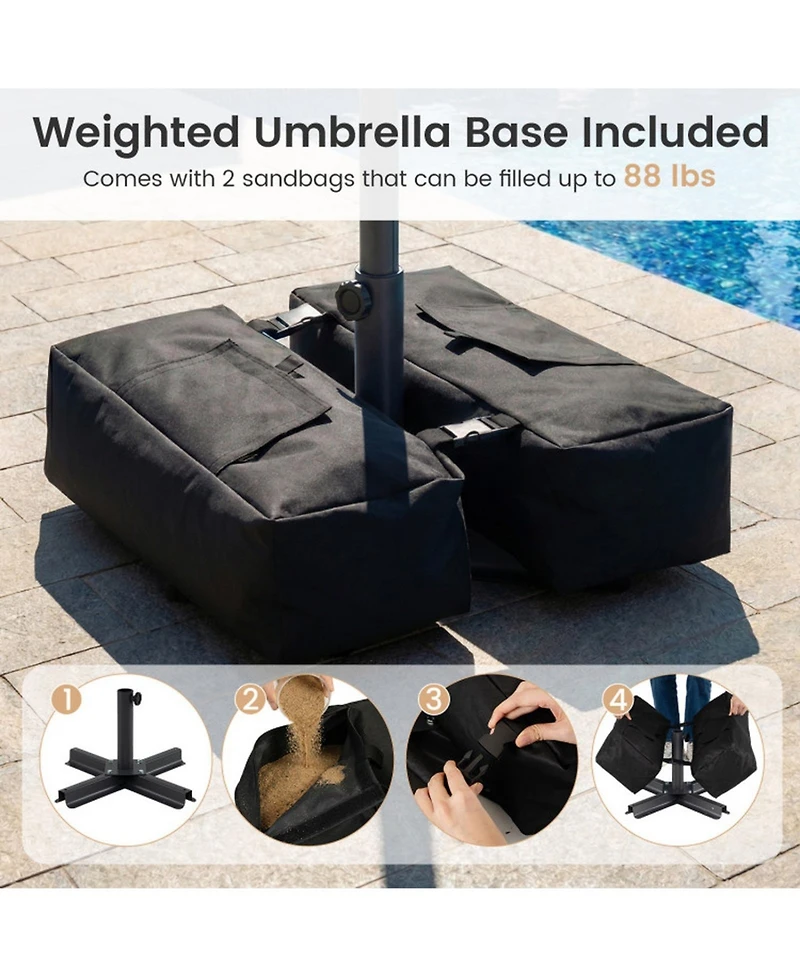 Gouun 9 Feet Outdoor Patio Umbrella with Solar Led Lights and Weighted Base