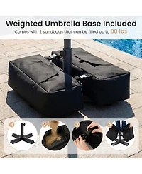 Gouun 9 Feet Outdoor Patio Umbrella with Solar Led Lights and Weighted Base