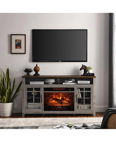 Clihome 55 Inch Tv Media Stand with Electric Fireplace Kd Inserts Heater