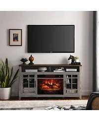 Clihome 55 Inch Tv Media Stand with Electric Fireplace Kd Inserts Heater