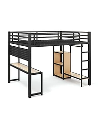 Streamdale Furniture Queen Metal Loft Bed with Desk Storage Usb Ports and Lights