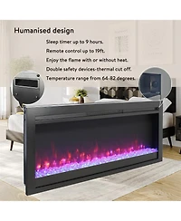 Clihome 44 inch Wall Recessed Electric Fireplace with Remote Control and Multi Color Flame