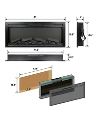Clihome 44 inch Wall Recessed Electric Fireplace with Remote Control Heater