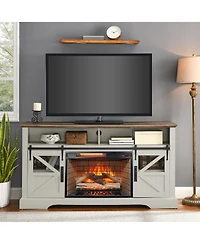 Clihome 60 Inch Tv Stand Electric Fireplace Entertainment Center with Sliding Door