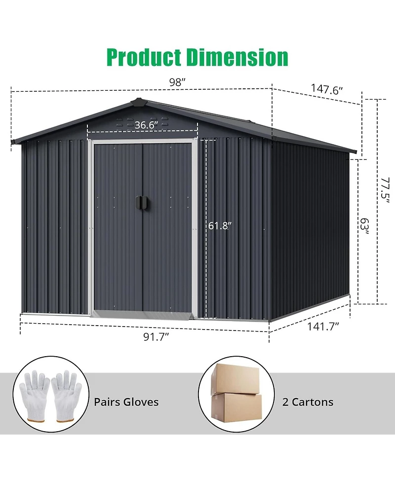 gaomon Outdoor Storage Shed, 12 x 8 feet Metal Aluminum Waterproof Tool Sheds with Frame Floor and Lockable Door, Storage Shed for Gardening Tools
