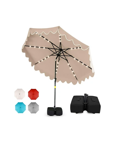 Sugift 9 Ft Patio Umbrella with Solar Led Lights and Weighted Base