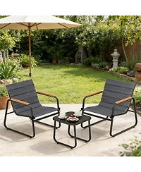 Yiortwo 3 Piece Outdoor Conversation Set with Cushioned Chairs and Glass Side Table