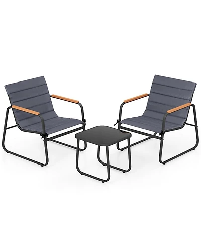 Yiortwo 3 Piece Outdoor Conversation Set with Cushioned Chairs and Glass Side Table