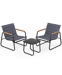 Yiortwo 3 Piece Outdoor Conversation Set with Cushioned Chairs and Glass Side Table