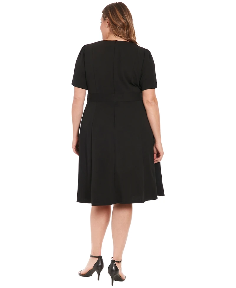 London Times Plus Fit & Flare Scuba Crepe Midi Dress