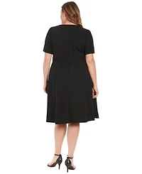 London Times Plus Fit & Flare Scuba Crepe Midi Dress