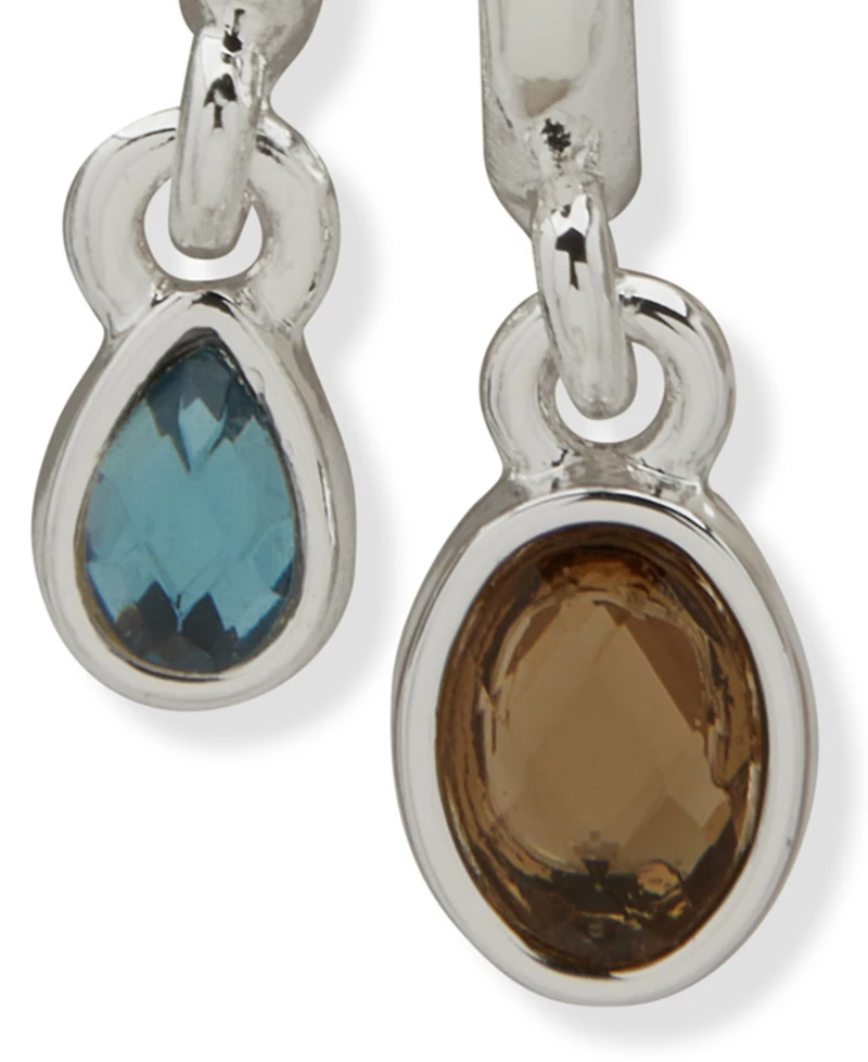Anne Klein Silver-Tone 2 Row Blue Huggie Stone Drop Earrings