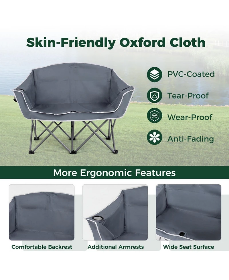 Sugift Portable Oversized Camping Loveseat Chair with Armrests and Cup Holders