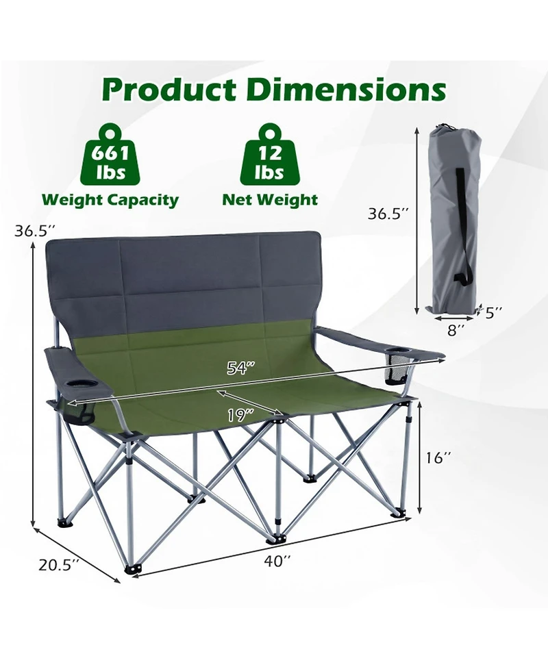 Sugift Double Camping Chair with Carry Bag and Cup Holders