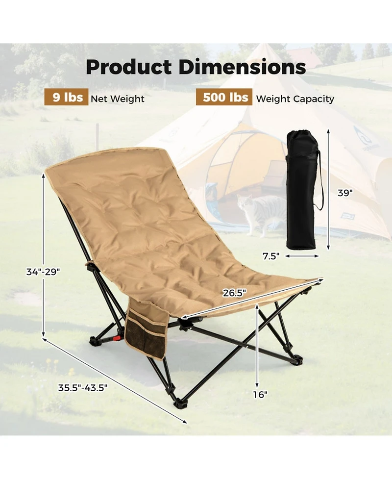 Sugift Folding Camping Chair for Adults with 4-Position Adjustable Backrest and Carrying Bag