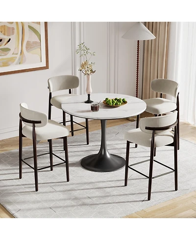 homfan 2/4 Upholstered Bar Stools, 26 Counter Height with Wood Legs, Kitchen Island Stools Back, Linen Fabric, Curved Metal Footrest, Kitch
