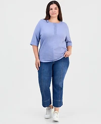 Democracy Plus Crochet 3/4-Sleeve Henley Top