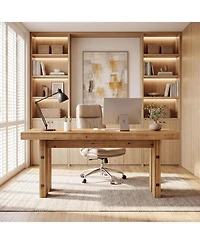 Tribesigns Executive Desk, Solid Wood Computer Desk with Large Tabletop, Farmhouse Writing Conference Table Workstation for Home Office