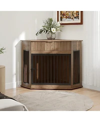 Streamdale Furniture Streamdale 44.6'' Corner Mdf Dog Crate Furniture with Storage Drawer