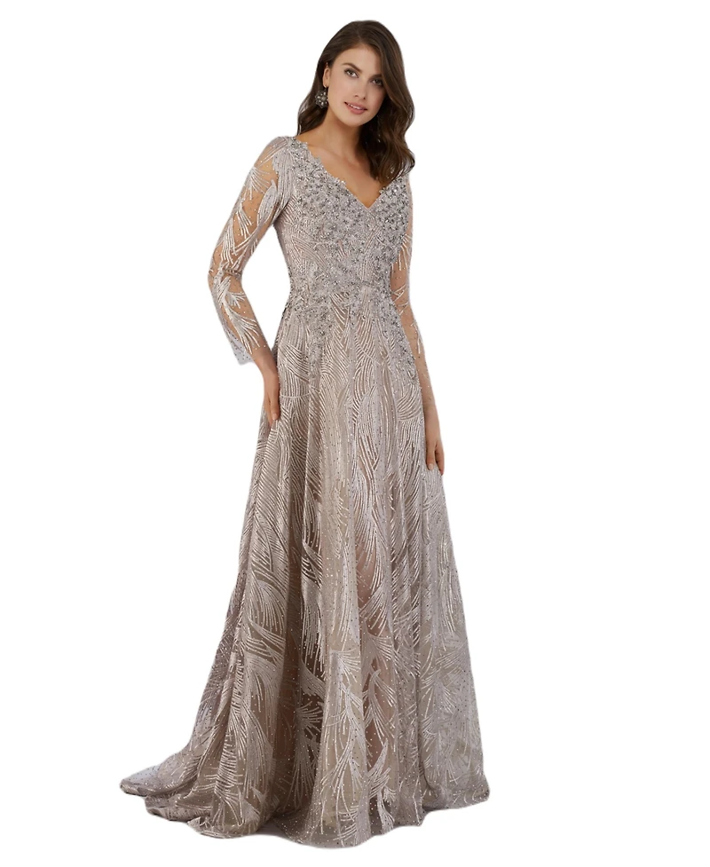 Lara Women's Long Sleeves Beaded Ballgown