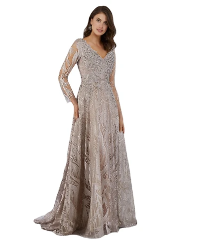 Lara Women's Long Sleeves Beaded Ballgown