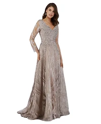 Lara Women's Long Sleeves Beaded Ballgown