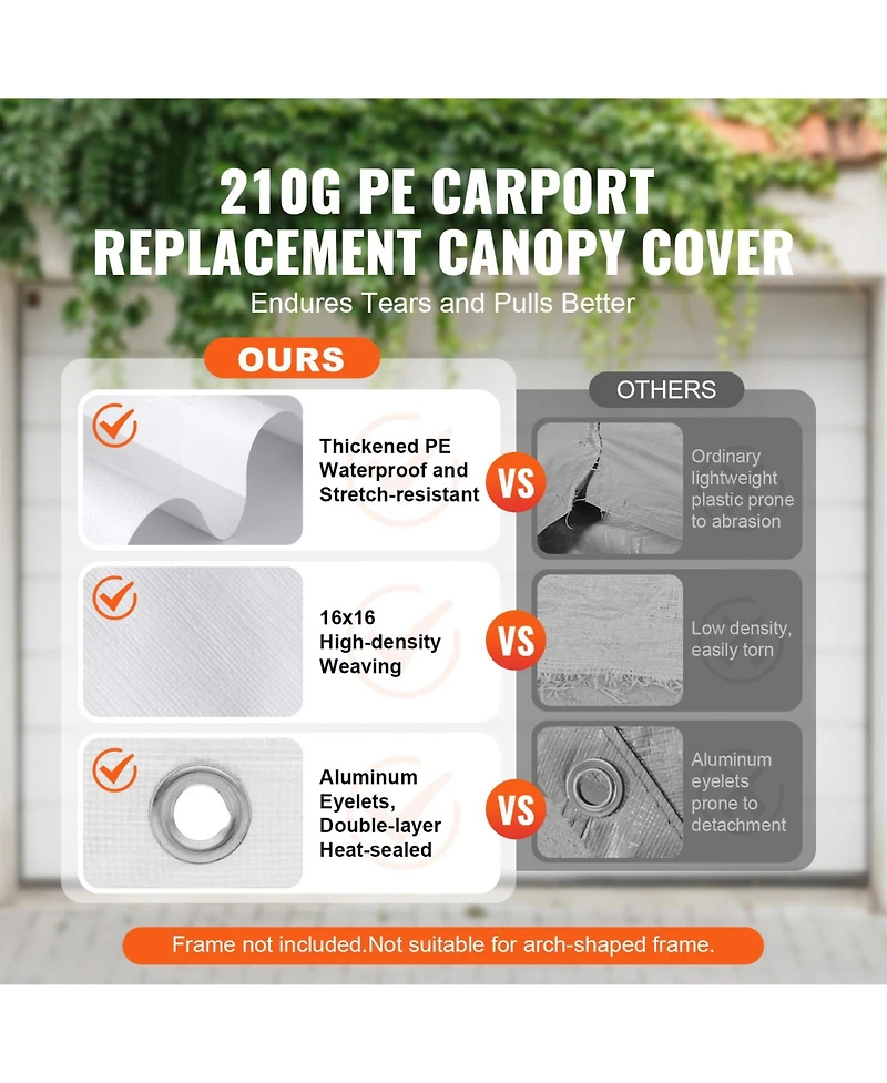 Vevor Carport Replacement Canopy Car Shelter Fabric Frame Not Included