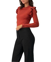 Ivonne Women's Long Sleeve Ruffled Blouse