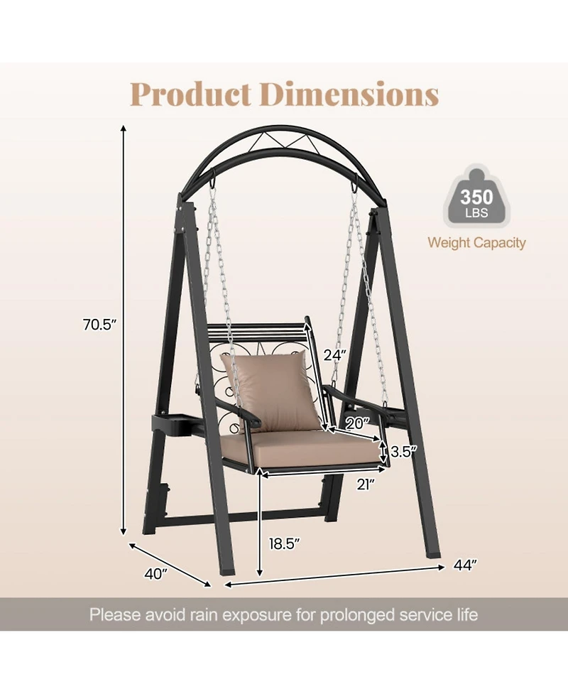 Sugift Metal Frame Porch Swing with Removable Cushions and Side Tables