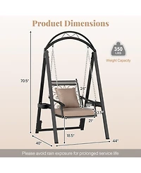 Sugift Metal Frame Porch Swing with Removable Cushions and Side Tables