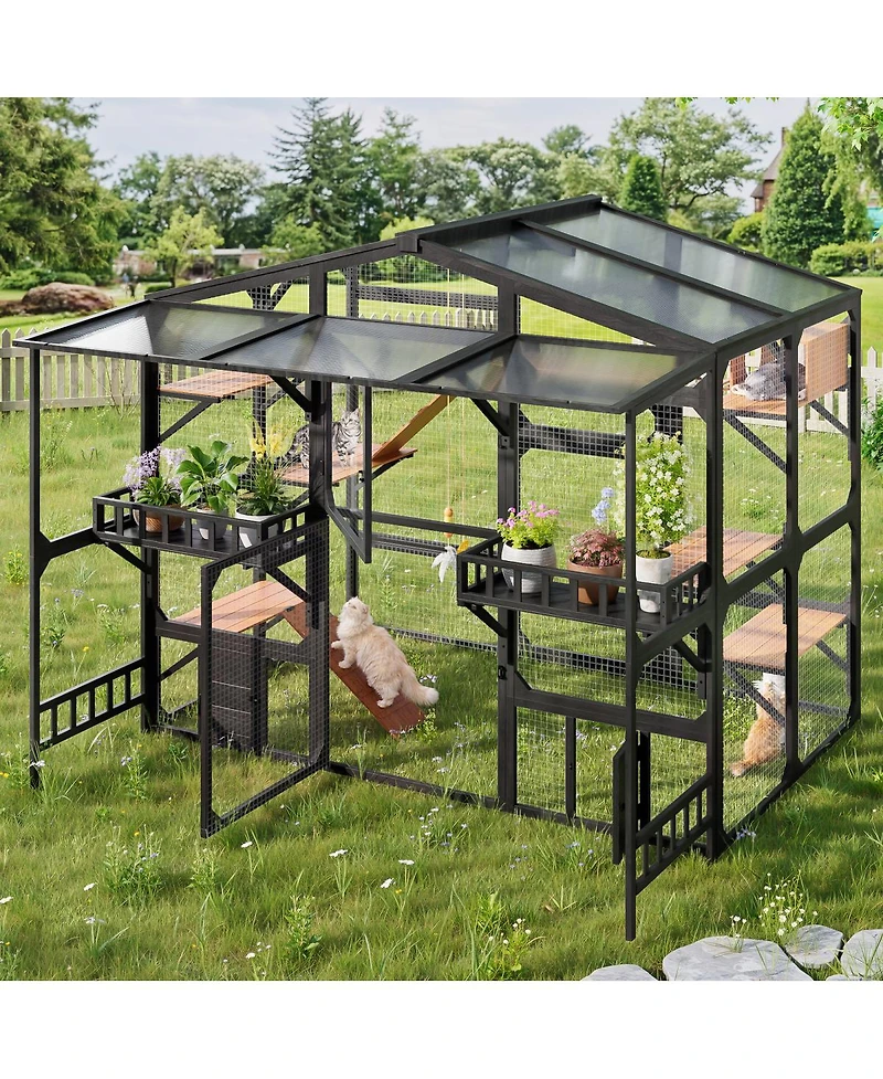 Streamdale Furniture Large Outdoor Catio for 6-10 Cats with Weatherproof Roof and Climbing Features