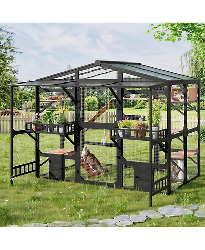 Streamdale Furniture Large Outdoor Catio for 6-10 Cats with Weatherproof Roof and Climbing Features