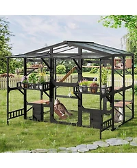 Streamdale Furniture Large Outdoor Catio for 6-10 Cats with Weatherproof Roof and Climbing Features