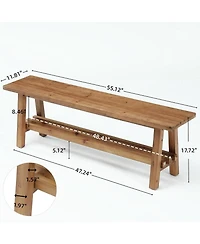 Slickblue 55" Solid Wood Entryway Bench with 2-Tier Shoe Storage