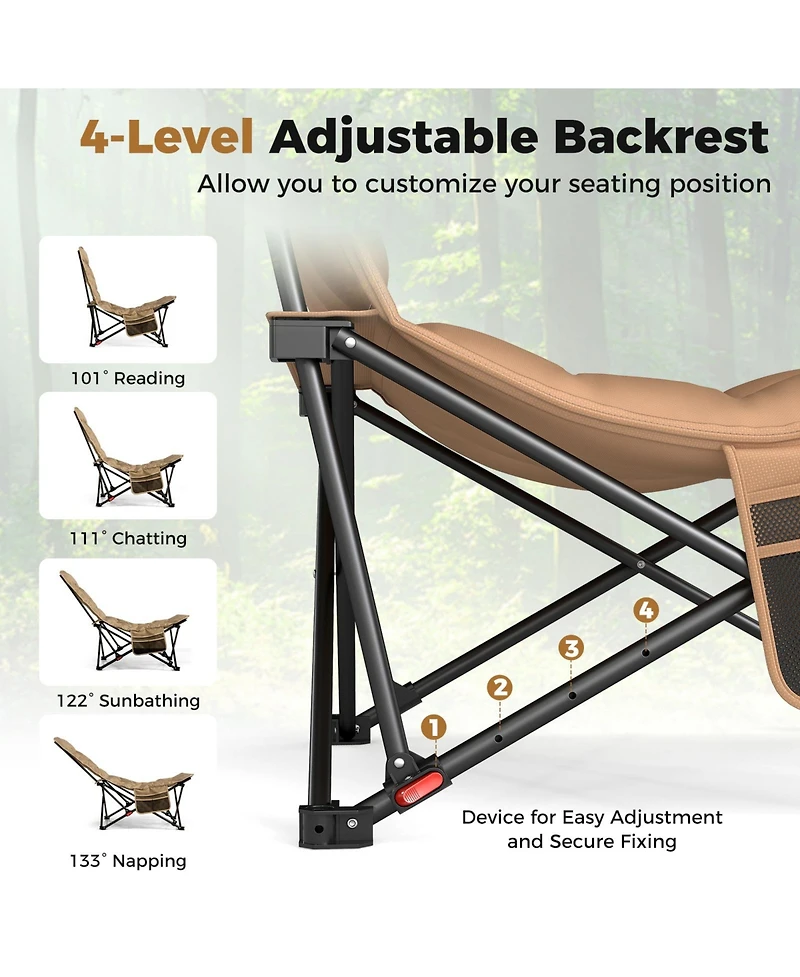 Mecale Adult Folding Camping Chair with Adjustable Backrest, 500-lb Capacity