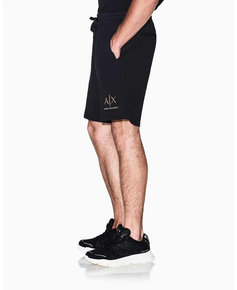 A|X Armani Exchange Men's Black And Gold Bonded Cotton Short