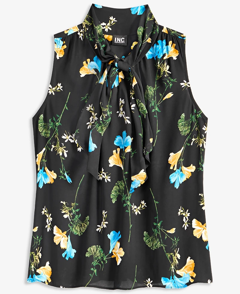 I.n.c. International Concepts Women's Sleeveless Floral-Print Ruffle Front Blouse, Macy's Exclusive
