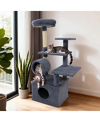 Gymax 48'' Tall Cat Tree With Large Condo Padded Top Perch Jute Scratching Post Tunnel