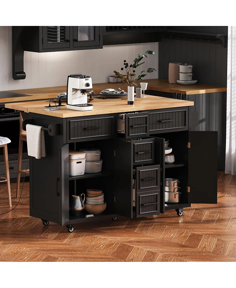 Streamdale Furniture 56.5'' Drop Leaf Kitchen Island with Power Outlet and Storage