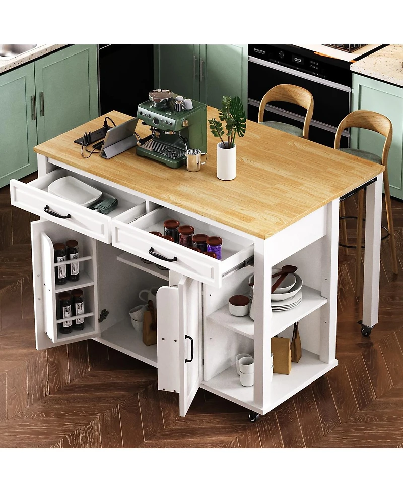 Streamdale Furniture 47'' Kitchen Island with Extendable Dining Table Storage and Power Outlet